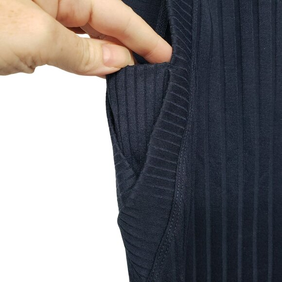 Evereve Sarina Navy Blue Ribbed Tank Round Neck Sleeveless Top Capsule Wardrobe - Picture 4 of 8